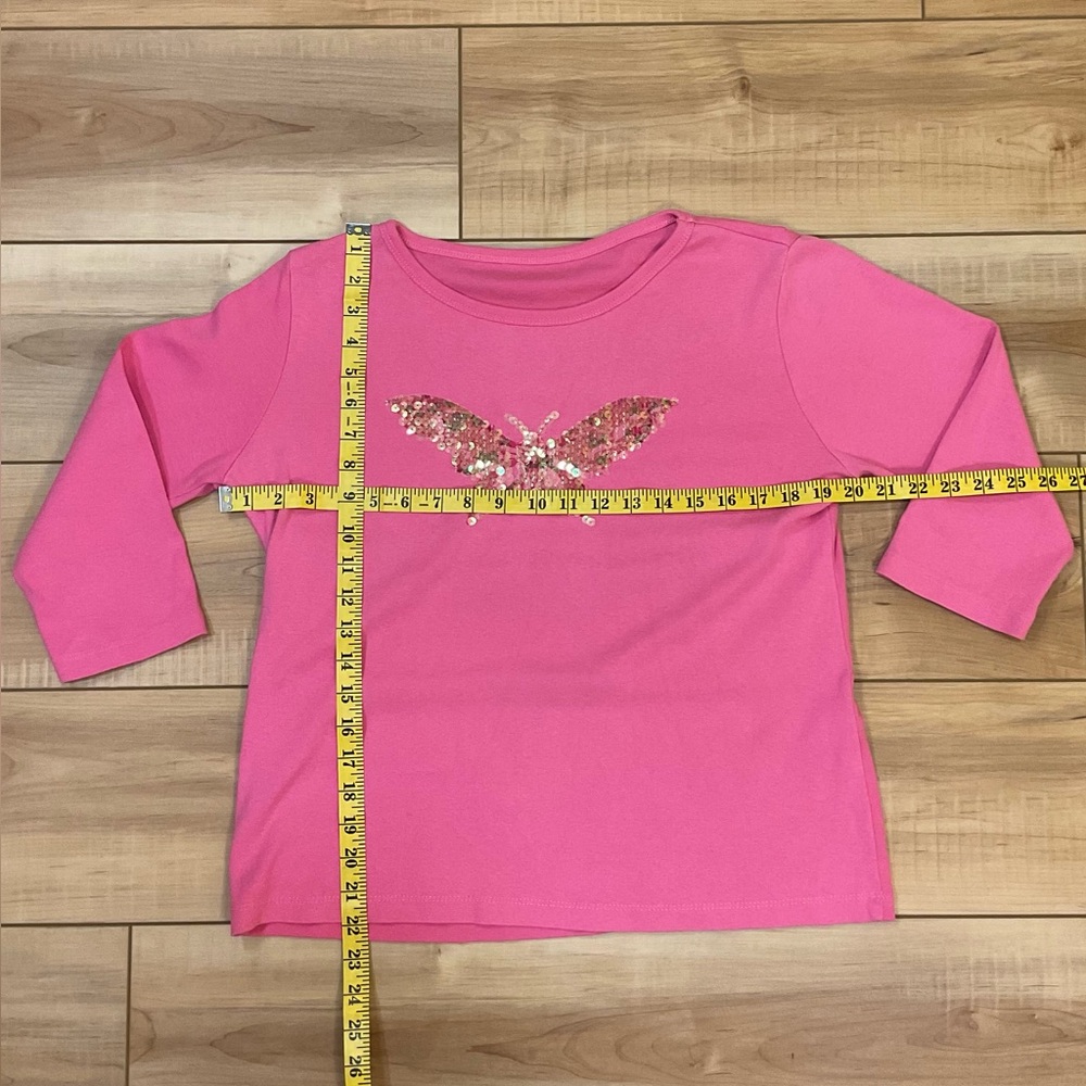 Pink Sequin Butterfly-Embellished 3/4-Sleeve Women's Top (See Measurements) - Picture 5 of 6